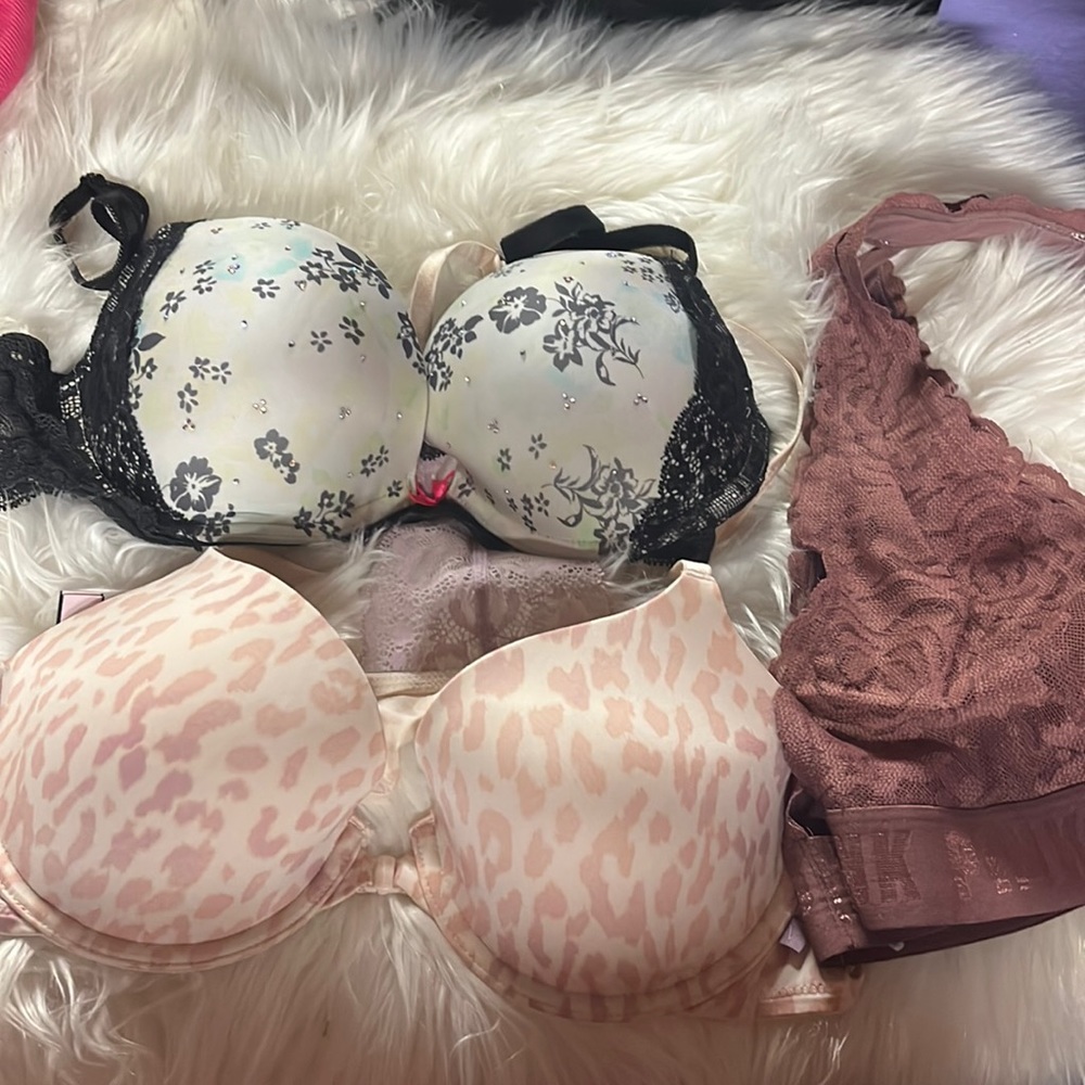 Lot of 3 Victoria Secret bras 36 B brown halter bra is med